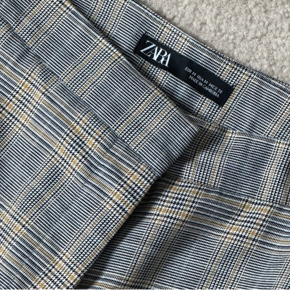 Zara Tartan Plaid Pants Trousers Ankle Length Black Pockets Straight Leg Size M - Picture 10 of 16